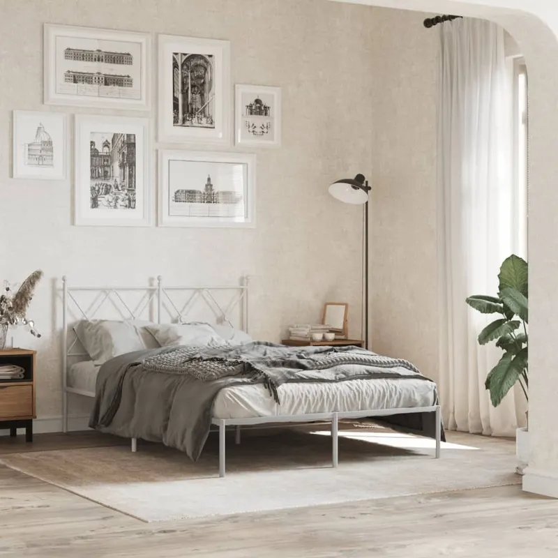 Bettgestell mit Kopfteil Metall bianco 120x190 cm