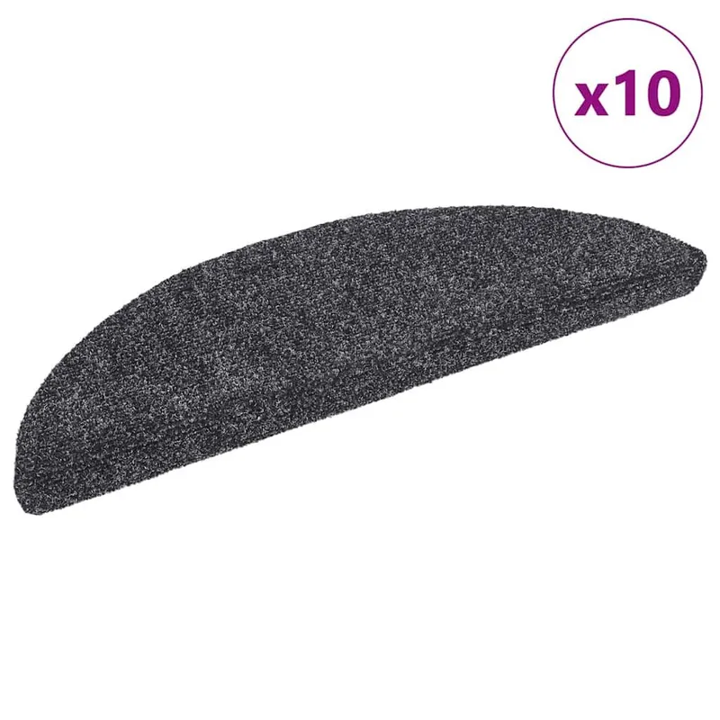 Tapis d'escalier autocollants 10 pièces 56 x 17 x 3 cm Gris foncé Demi-rond