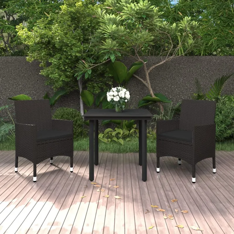 3 pz. set pranzo da giardino con Auflagen Poly Rattan e vetro