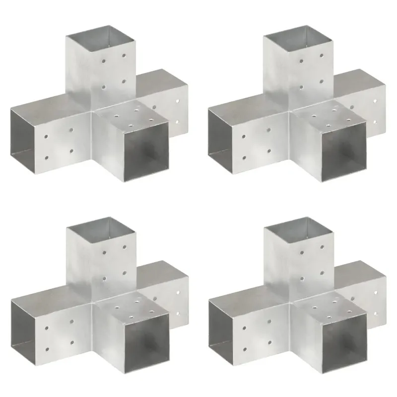 Connecteurs de poteau 4 pcs Forme en X Métal galvanisé 81x81 mm