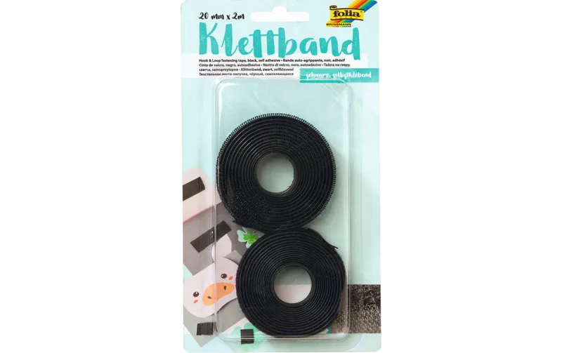 Folia Klettband Selbstklebend nero
