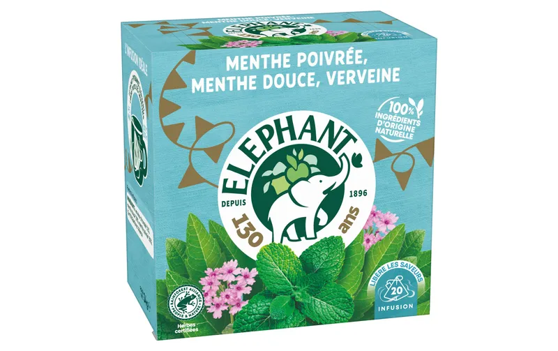 Eléphant Teebeutel Menthe Poivrée, Mente Douce, Verveine 20 pièces