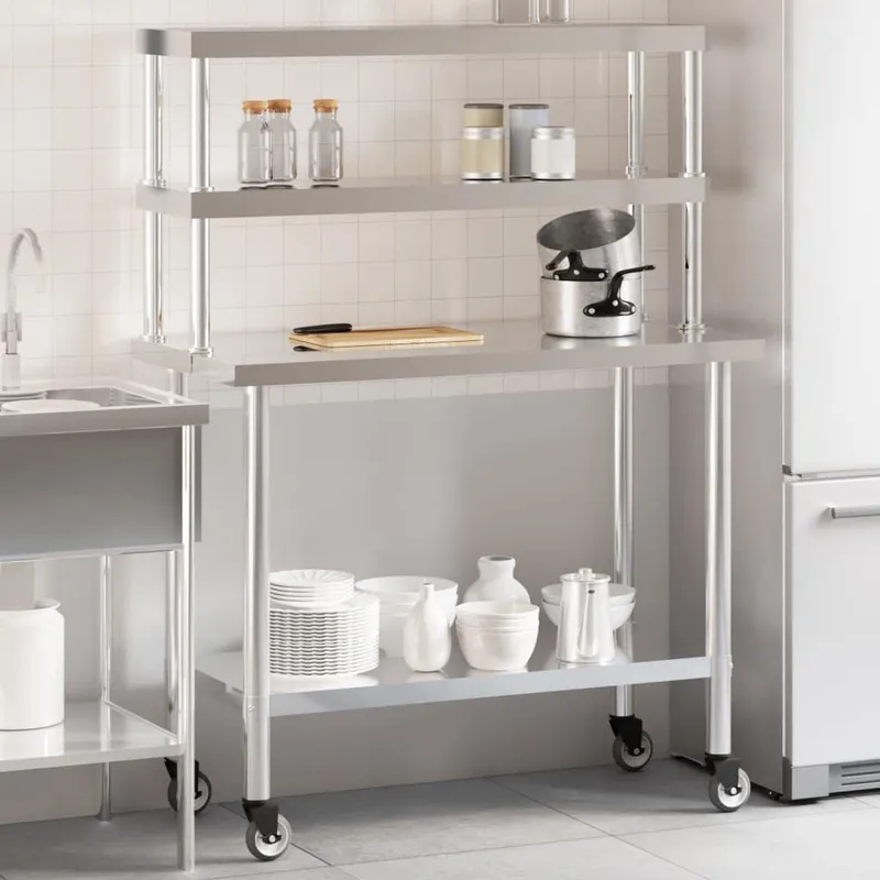 Table de travail de cuisine avec étagère 110x55x150 cm inox