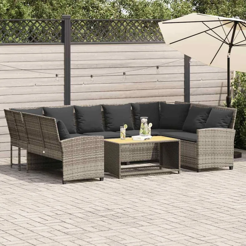 Gartensofa mit Kissen Hellgrau Poly Rattan