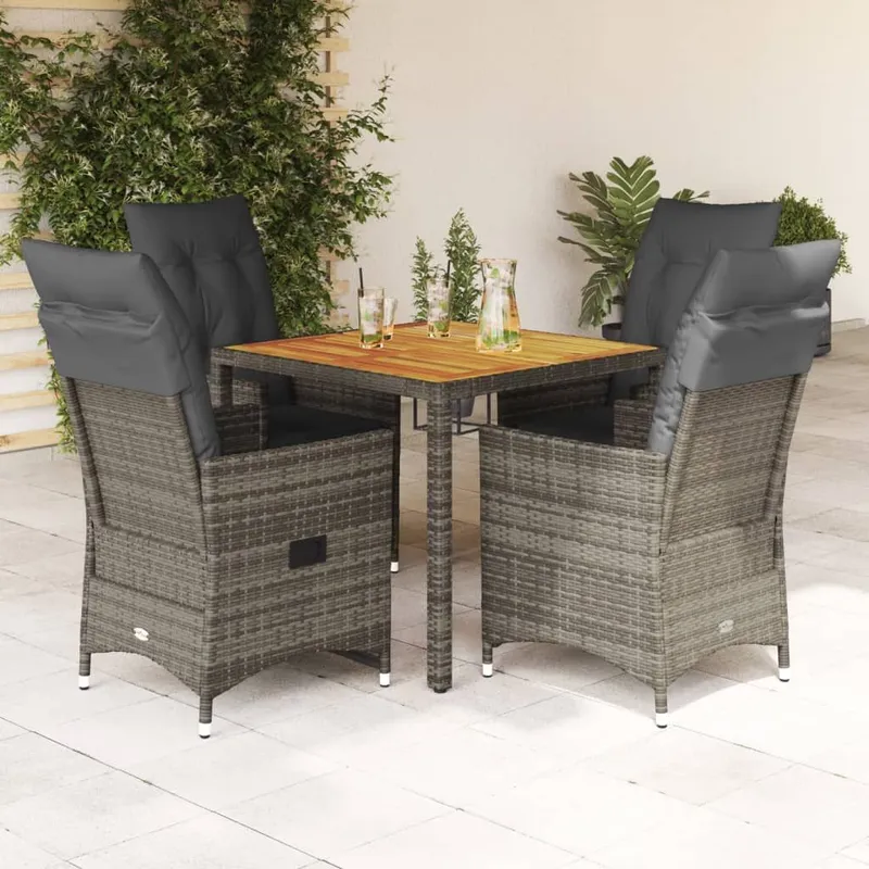 5-tlg. Garten-Essgruppe mit Kissen Grau Poly Rattan