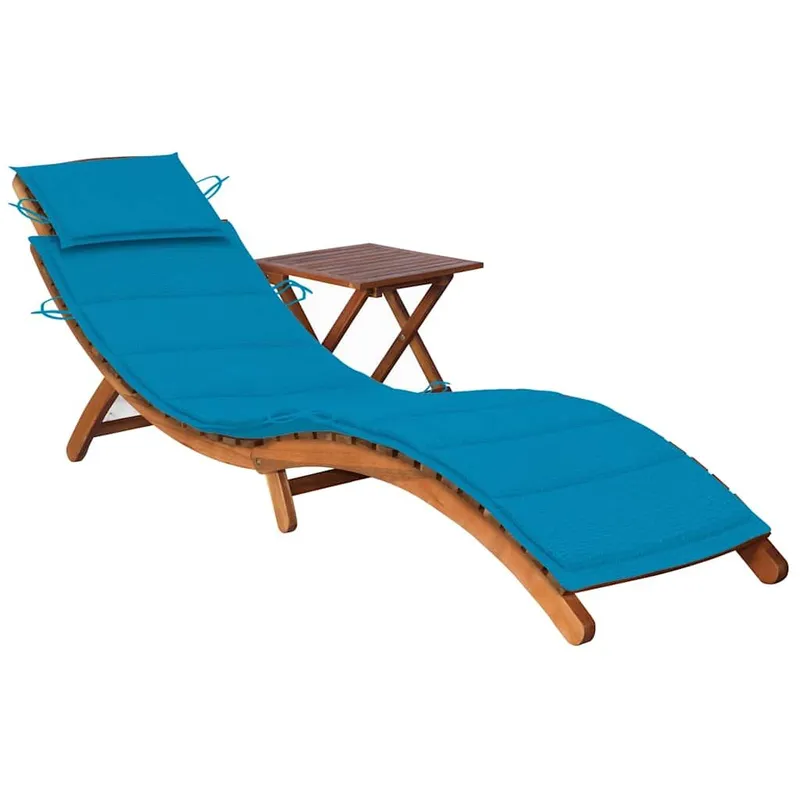 Sonnenliege con Tisch e Auflage legno massiccio acacia