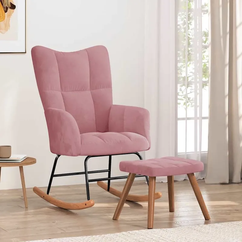 Schaukelstuhl with Hocker velvet pink