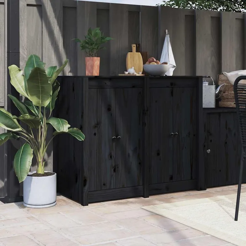 Portes de cuisine d'extérieur MEPPEL 2 pcs noir bois de pin massif