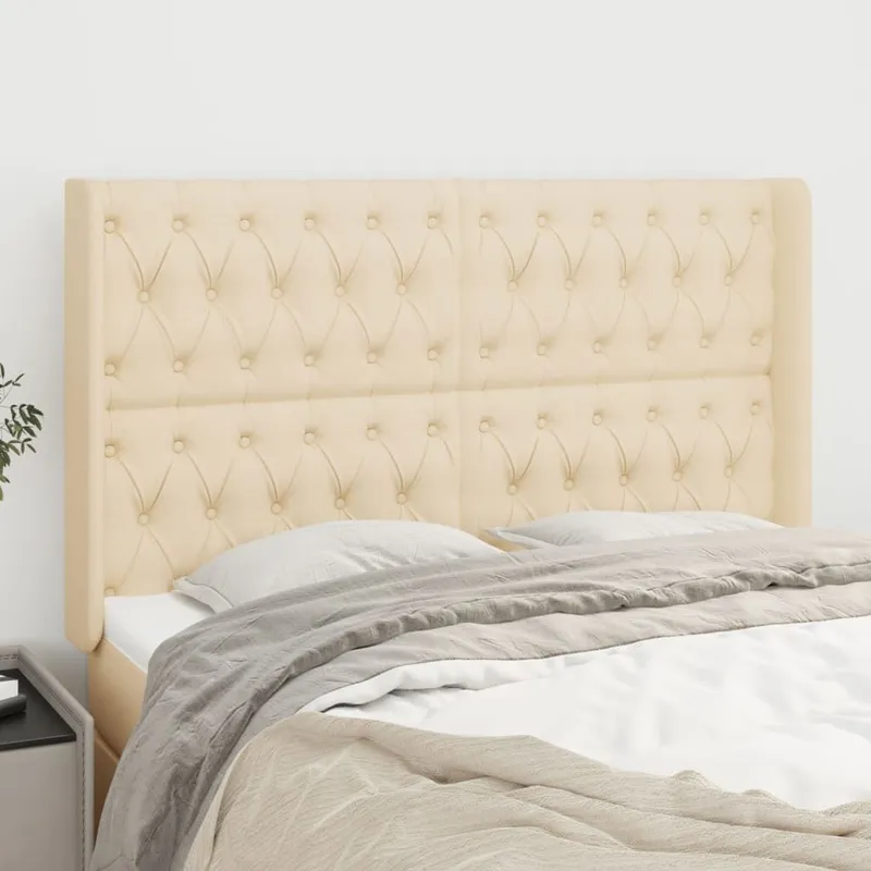 Tête de lit avec oreilles Crème 147x16x118/128 cm Tissu