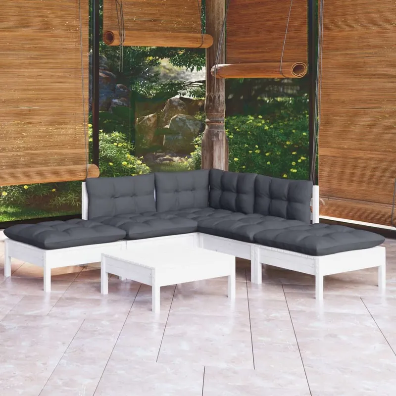 6-tlg. Garten-Lounge-Set mit Kissen bianco Kiefernholz