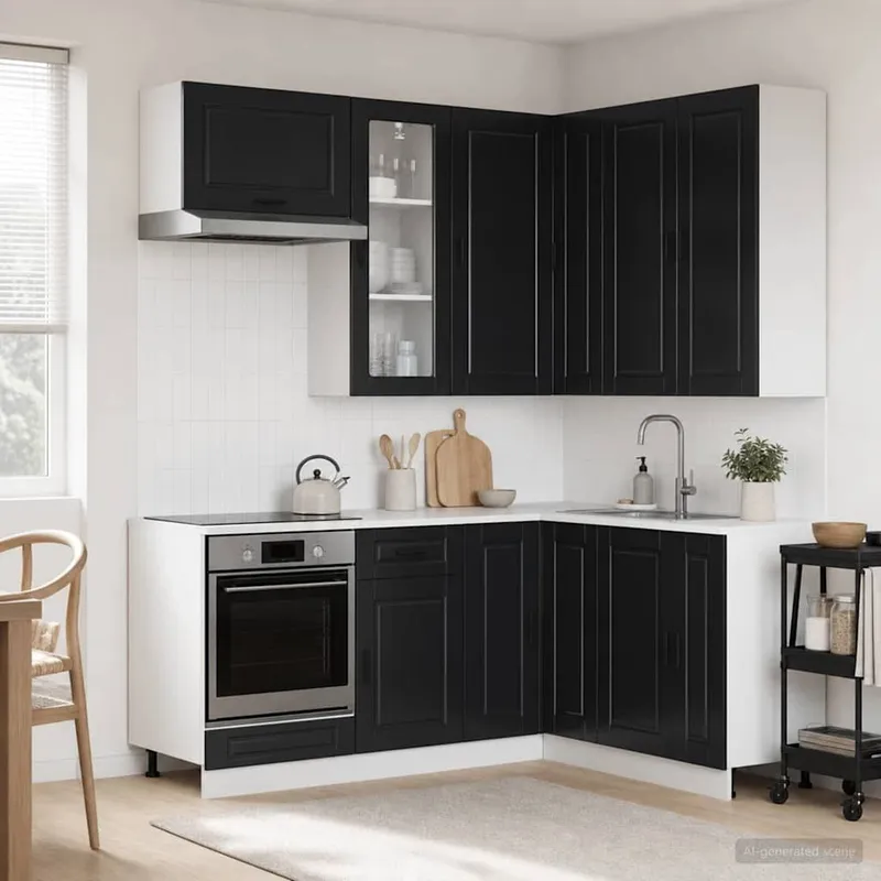 Kücheneinheit PORTO 8 stk. Schwarz Holzwerkstoff