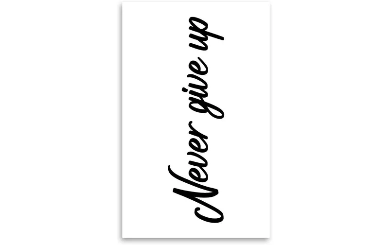 minink Tattoo Schrift Never give up Grösse: M (1.9 cm x 7.0 cm)