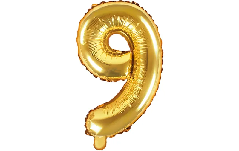 Partydeco Folienballon Zahl 9 klein 35 cm, gold, 1 pieces