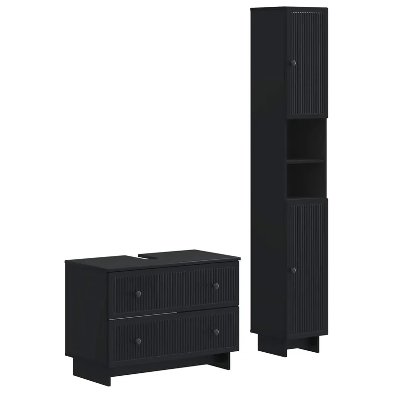 2-teiliges Badezimmer Schrank Set EDE Schwarz Holzwerkstoff