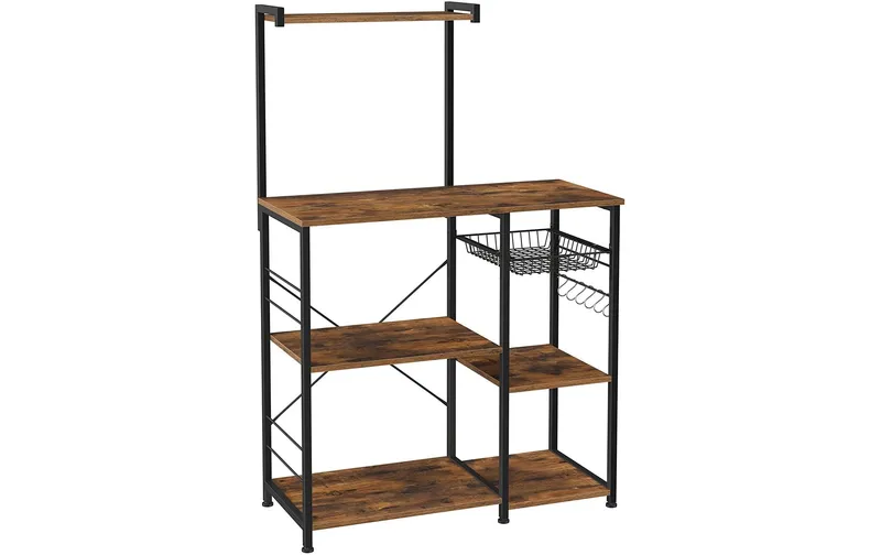 VASAGLE Küchenregal mit 6 Haken 90 x 132 cm, black/Dunkelbraun