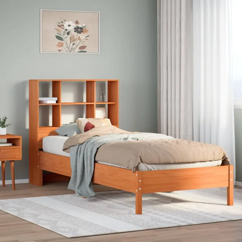letto in legno massiccio con scaffale senza materasso marrone cerato 75x190 cm