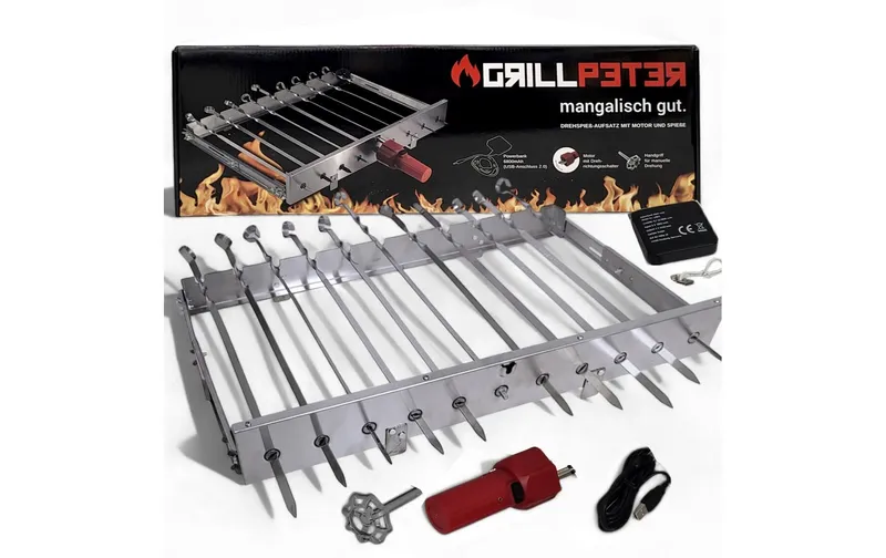 GRILLPETER Schaschlik-Spiessdreher pour 11 Spiesse avec USB-Motor