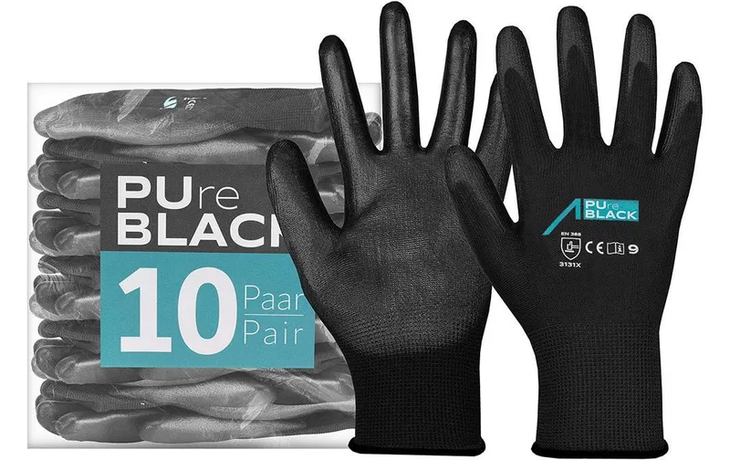 ACE Arbeitshandschuh 10 Paar PureBlack PU Grösse: M, noir