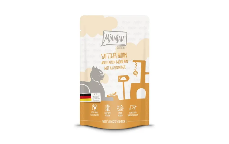 Mjamjam Nassfutter Quetschie Huhn & Mörchen, 125 g