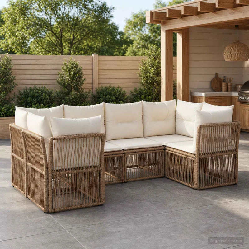 Gartensofa-set 6 stk. 6-Sitzanzahl Beige Poly-Rattan