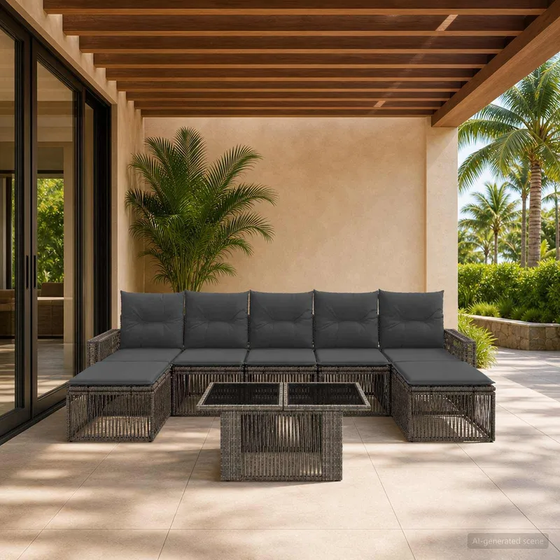 set divano da giardino 8 pz. grigio e grigio scuro polyrattan