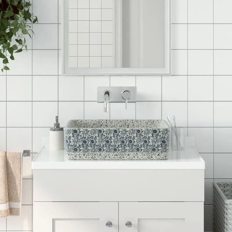Aufsatzwaschbecken Grau Blau Rechteckig 46x35,5x13cm Keramik