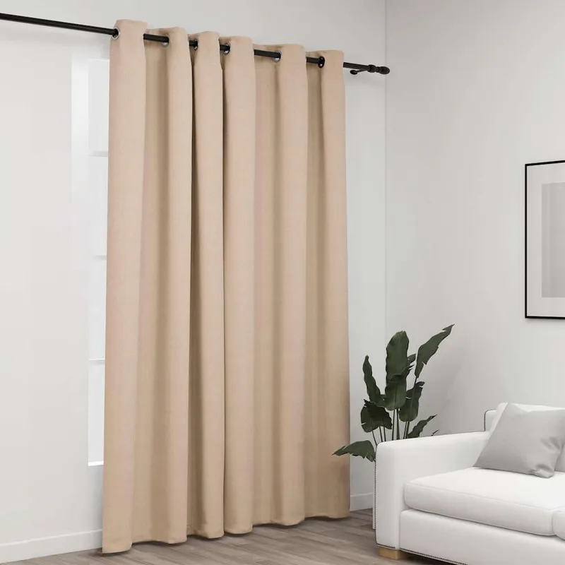 Rideau occultant aspect de lin avec œillets beige 290x245 cm