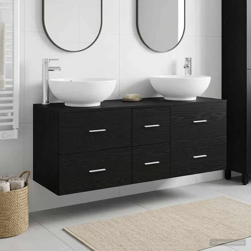 Badezimmermöbel-Set 3 stk. Schwarz 49,5 x 44,5 x 65 cm