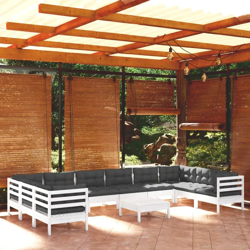 11-tlg. Garten-Lounge-Set mit Kissen white Kiefernholz