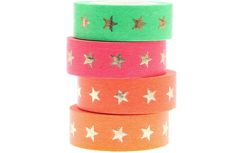 Rico Design Washi Tape Sterne 4 pieces, Neonfarben, 10 m