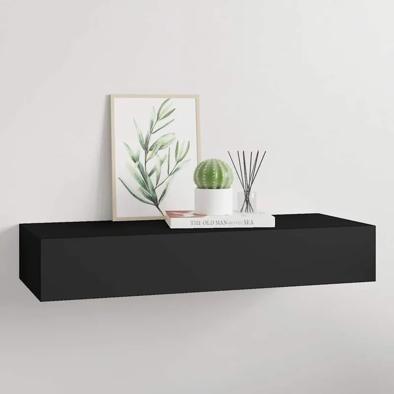 Wandregal mit Schublade Schwarz 60x23,5x10 cm MDF