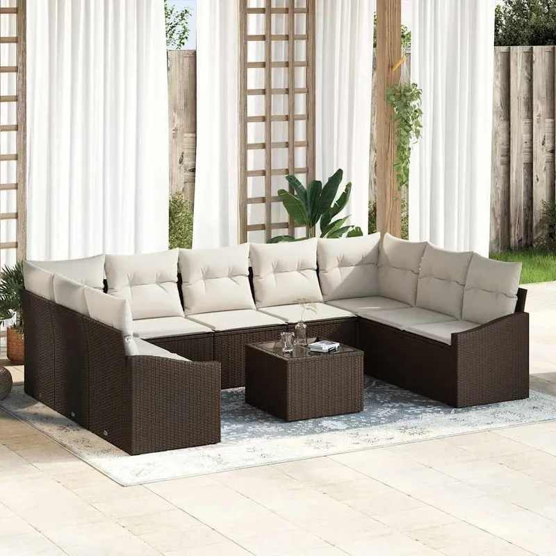 Ensemble de canapé de jardin 9 pc Marron et Crème polyrotin