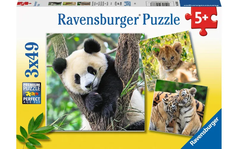 Ravensburger Puzzle Panda, Tiger und Löwe 3 x 49 Teile