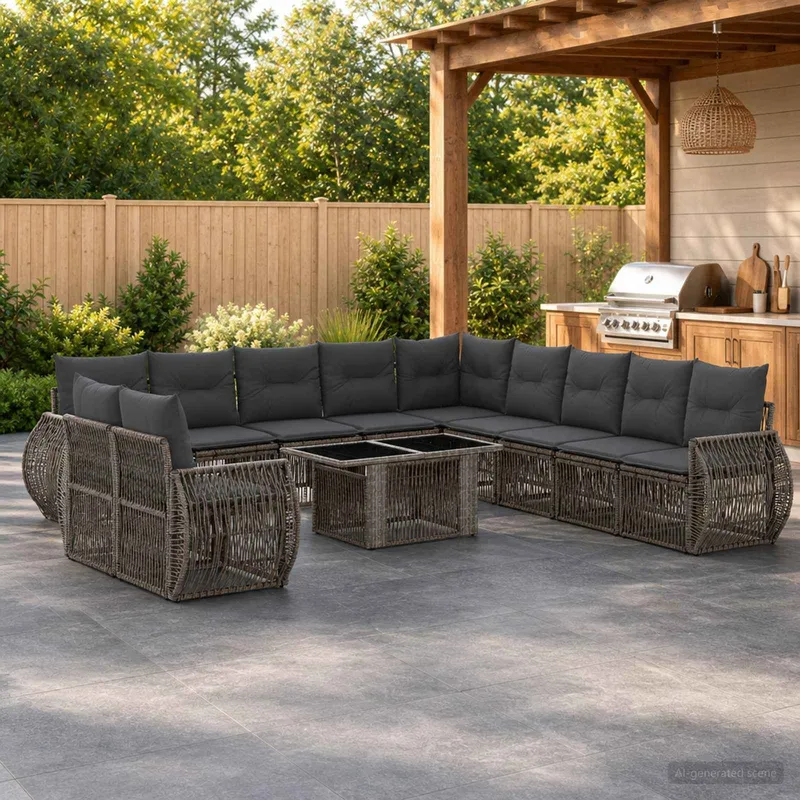 Gartensofa-set 12 stk. Grau und Dunkelgrau Poly-Rattan