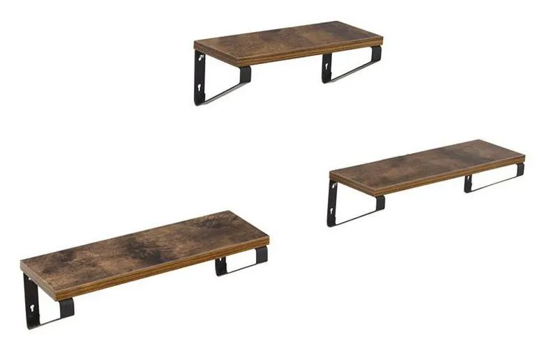 VASAGLE Wandregal 3er Set 30/35/40 x 11 cm/12 cm, black/brown