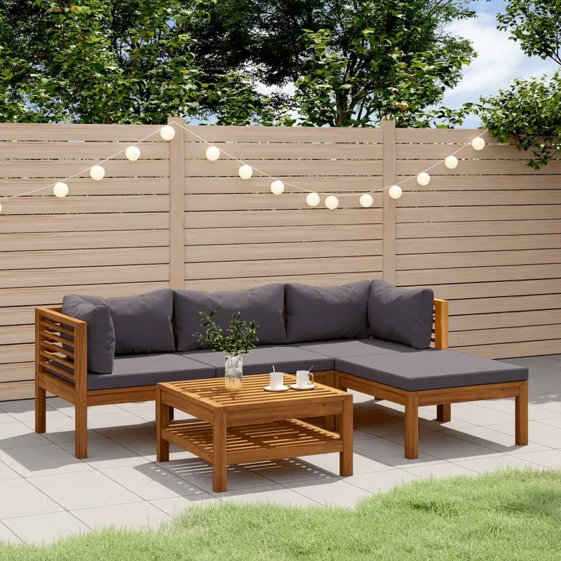 Salon de jardin 5 pcs avec coussin Bois d'acacia solide