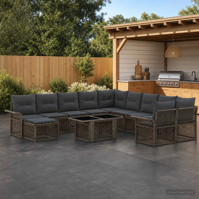 Gartensofa-set 12 stk. Grau und Dunkelgrau Poly-Rattan