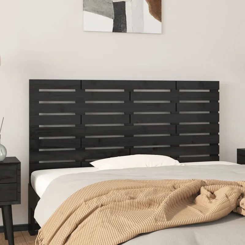 Wand-Kopfteil black 146x3x63 cm solid pine wood