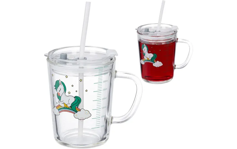 relaxdays Kindertrinkglas 2 pièces, Pferdemotiv