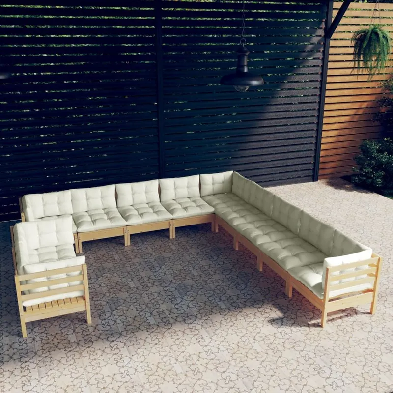 11-tlg. Garten-Lounge-Set mit Creme Kissen legno massiccio pino