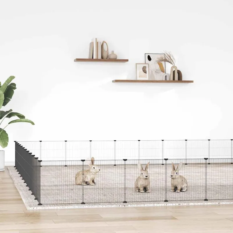Cage animaux de compagnie à 44 panneaux et porte Noir 385x385x35 cm