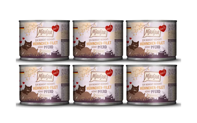 Mjamjam Nassfutter Duett Hühnchen-Filet küsst Pferd, 6 x 190 g