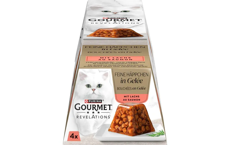Purina Gourmet Nassfutter Revelations Feine Häppchen Gelée Lachs 4 x 57g