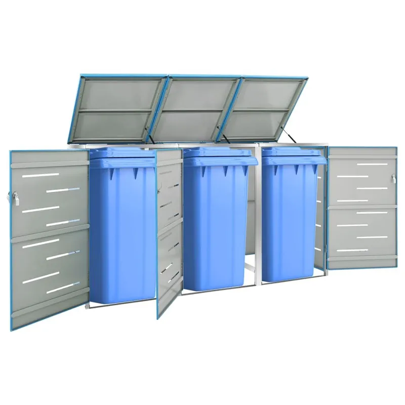 Abri pour trois poubelles 207x77,5x115 cm Inox