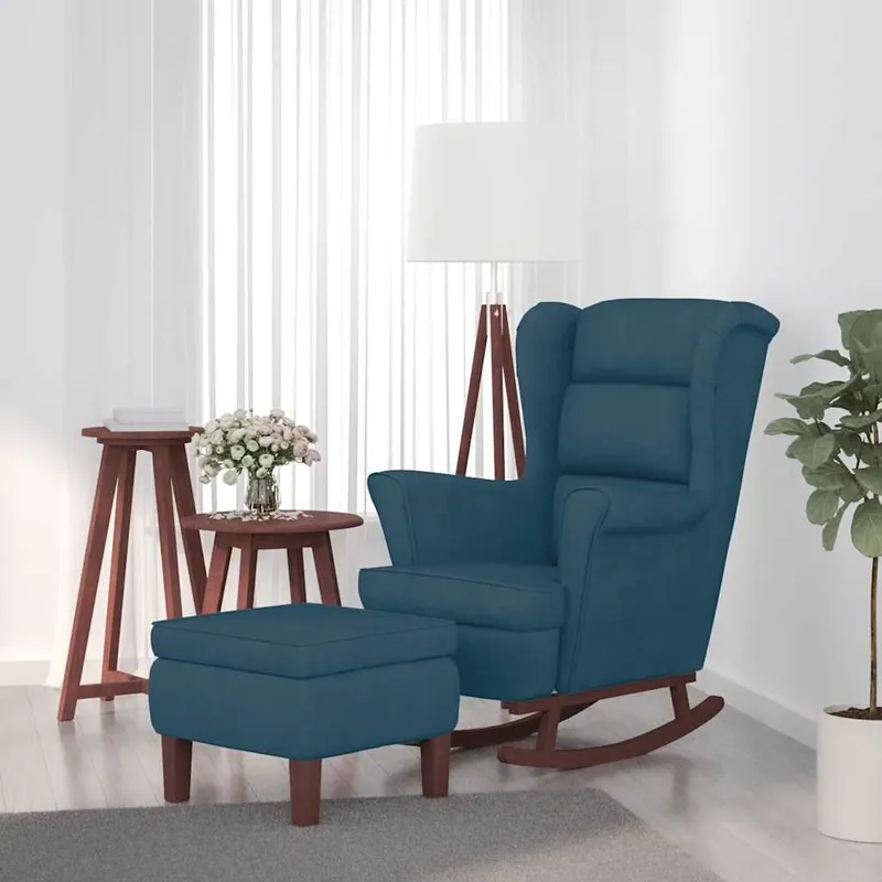 Schaukelstuhl earssessel blue velvet and solid wood