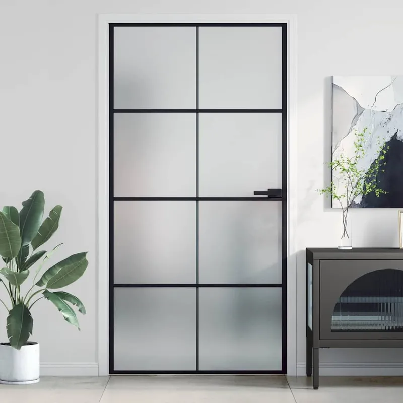 Porte intérieure mince noir verre trempé aluminium