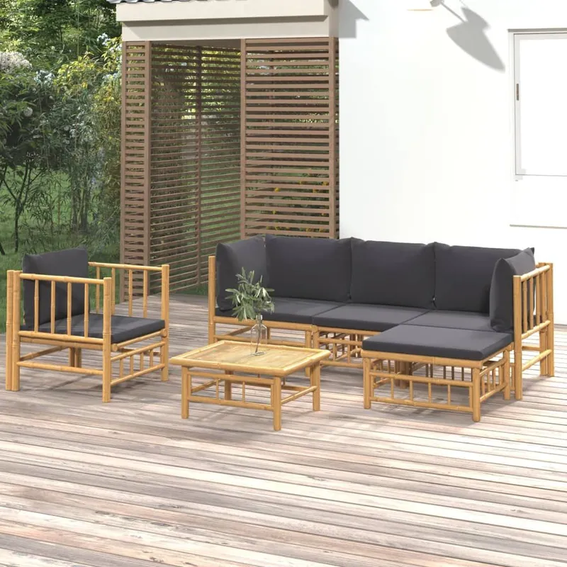 6 pz. Garten-Lounge-Set con Dunkelgrauen cuscini Bambus