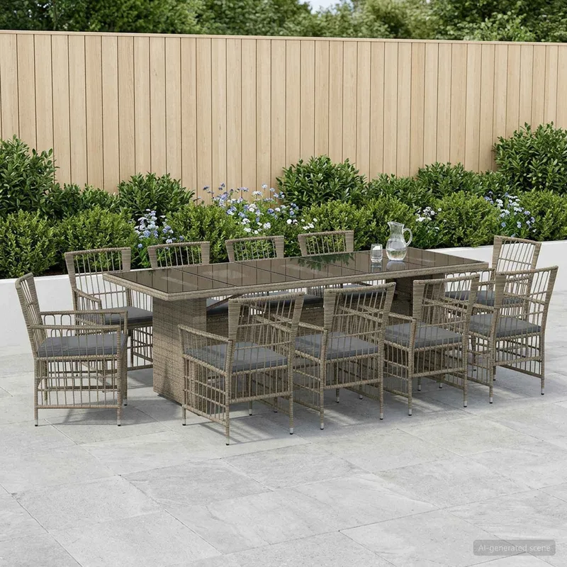 Outdoor-Essgruppe 11 Stk. Grau Poly-Rattan