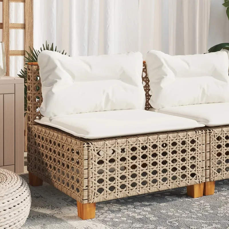 Gartensofa ohne Armlehnen mit Kissen Beige Poly Rattan