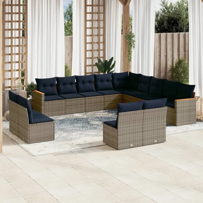 13-teiliges Gartensofa-Set mit Kissen, grau, Polyrattan